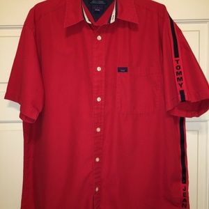 TOMMY HILFIGER Red Mens Button Up Shirt Med M
